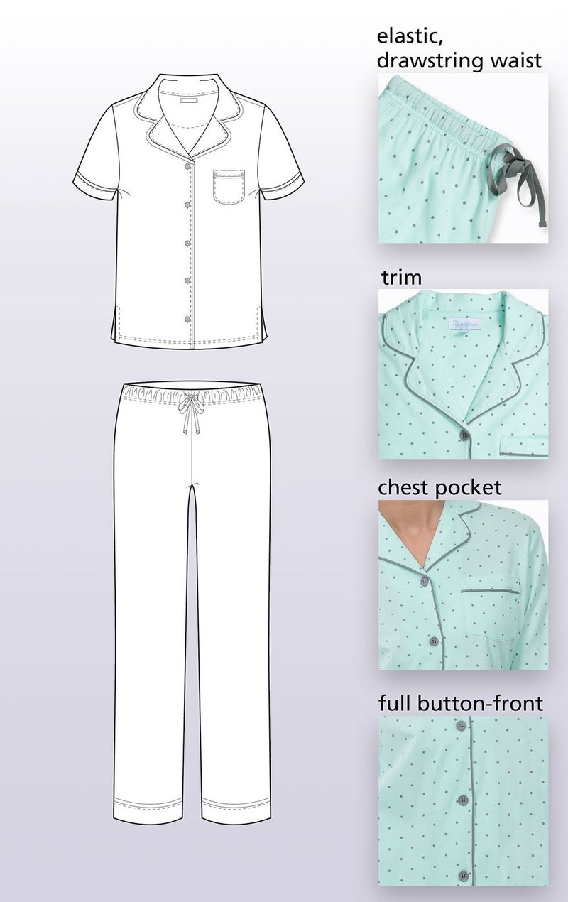 PajamaGram Womens PJ Sets - Womens Cotton Pajamas Set, Mint Polka Dot, MD - Image 4